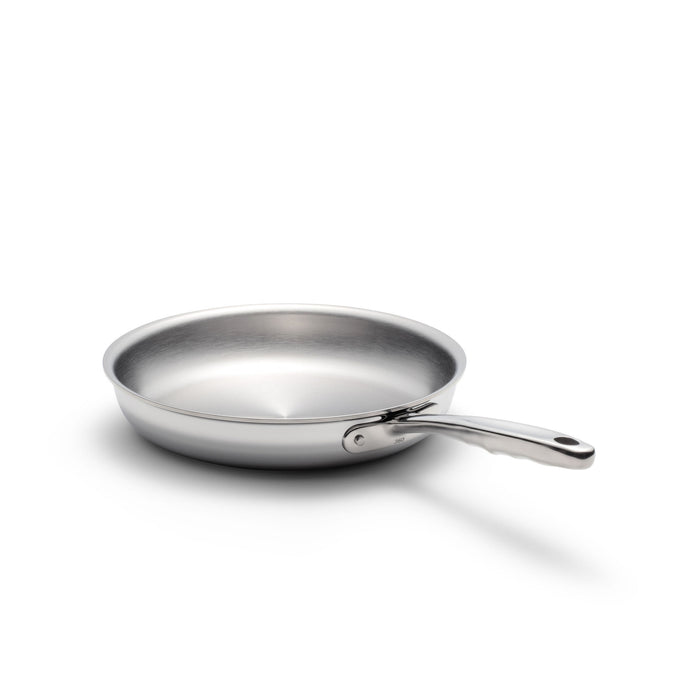 10-inch stainless steel fry pan with ergonomic handle, oven safe up to 500°