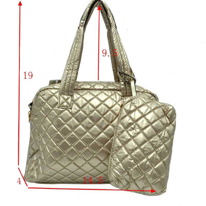 2-in-1 Large Quilted Tote Bag with Pouch