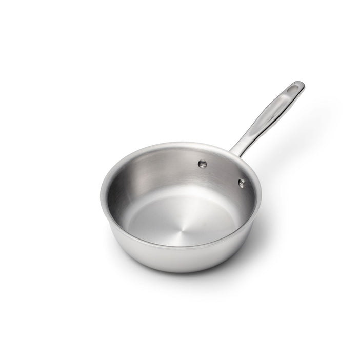 2-quart stainless steel saucier with a rounded surface and wide mouth