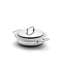 Three-quarter view of 2.3 Quart Casserole with Cover showcasing stainless steel construction and side handles on white background