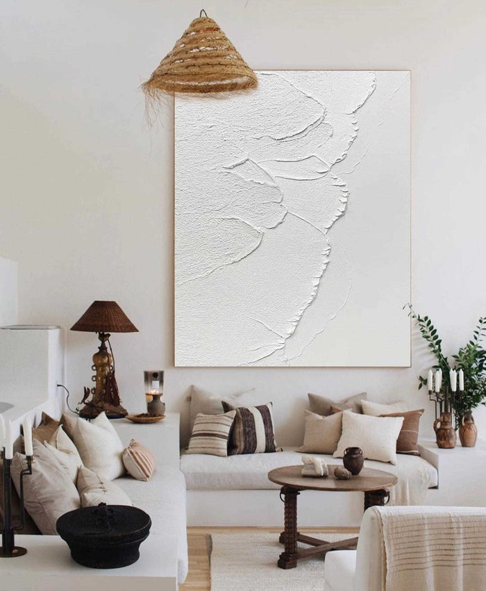 white minimalist painting abstract acrylic art white rich textured wall art canvas wall art for living room