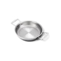Top three-quarter view of 8.5 Inch Fry Pan with Short Handles showcasing stainless steel construction and two-handle design on white background