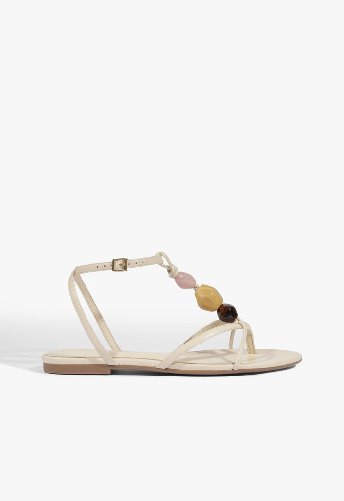 Amber Leather Flat Sandal 5 Egg Shell Leather - Schutz Shoes