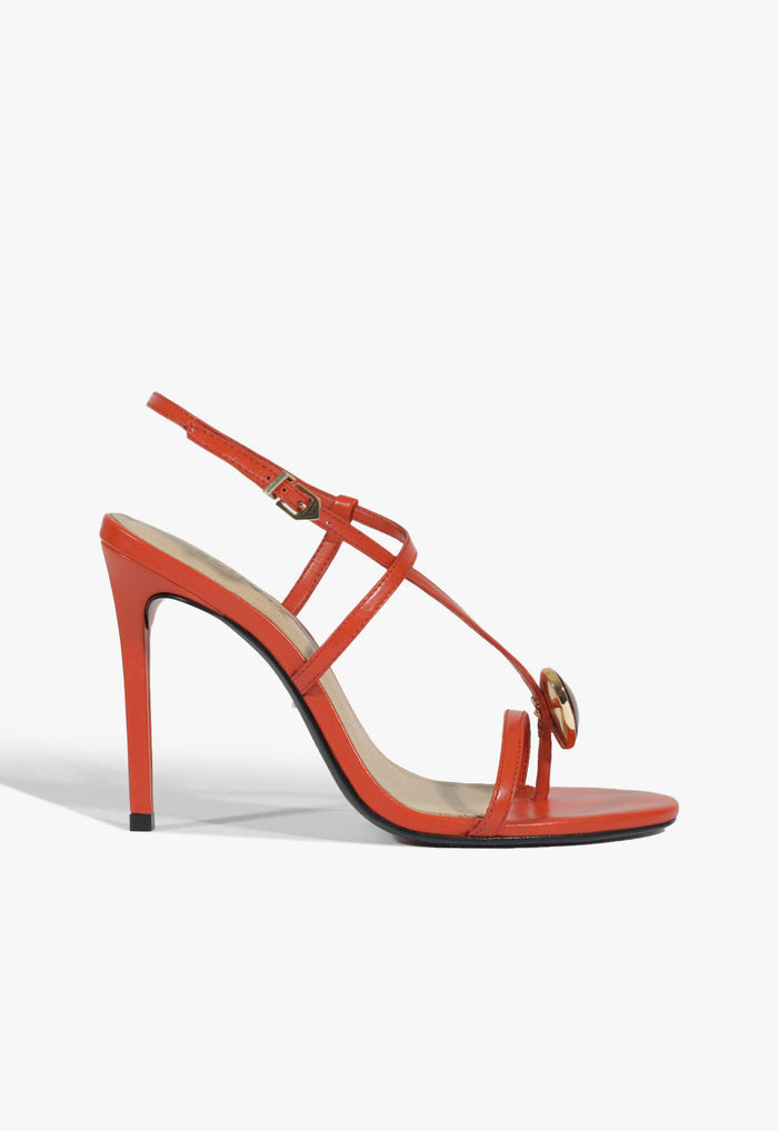 Azure Embellished Leather Sandal 5 Orange Clay Leather - Schutz Shoes