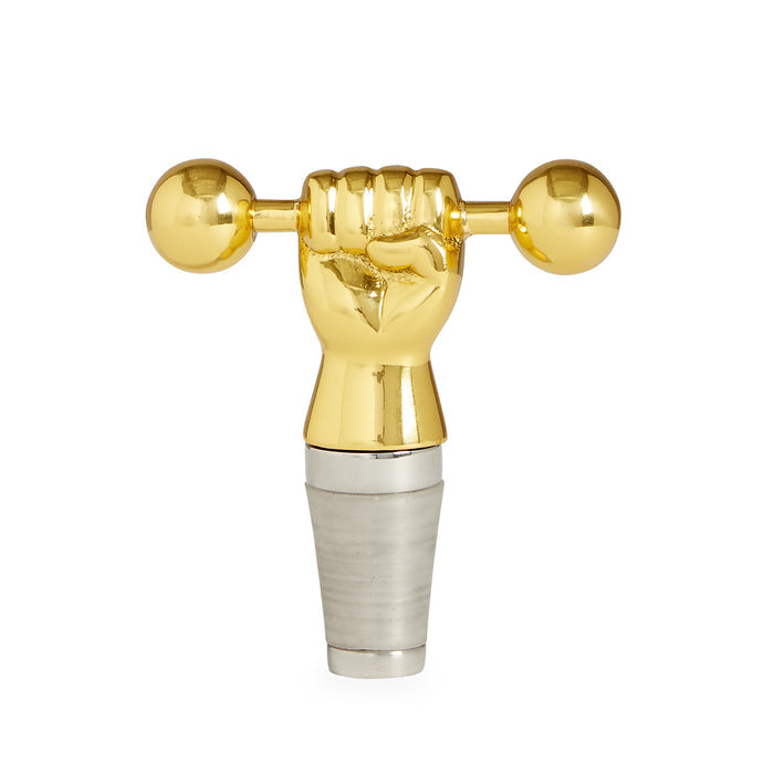 barbell bottle stopper brass - front view