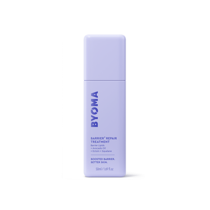 A bottle of BYOMA Barrier+ Repair Treatment, front view on a white background.
