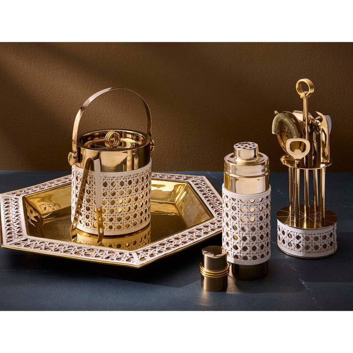 Basketweave Cocktail Shaker with Trocadero Bar Cart - styled view