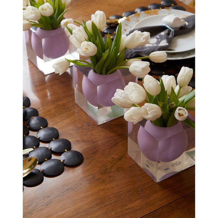bel air mini scoop vases lilac with flowers dining table - styled view 1