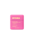 Pink facial mask container with 'BYOMA' branding on a green background
