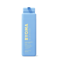 A light blue plastic bottle of BYOMA BLEMISH Acne Clearing Body Wash, featuring yellow text and a matching blue flip-top cap, centered on a plain white background.