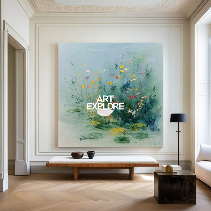 Blue Impressionist Floral Oil Painting Modern Blue Textured Impasto Art for Sale