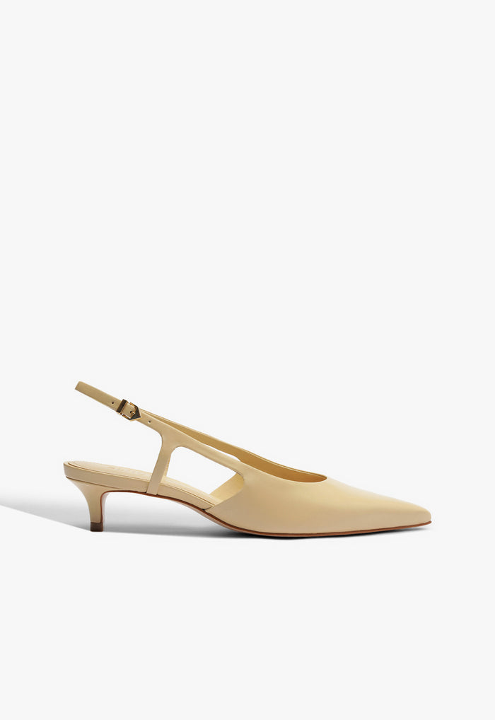 Boris Kitten Leather Pump 5 Beige Leather - Schutz Shoes
