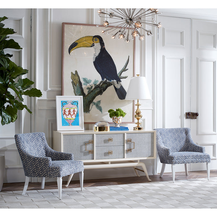 botanist snake and apple bowl hollywood table lamp siam credenza haines chairs - styled view
