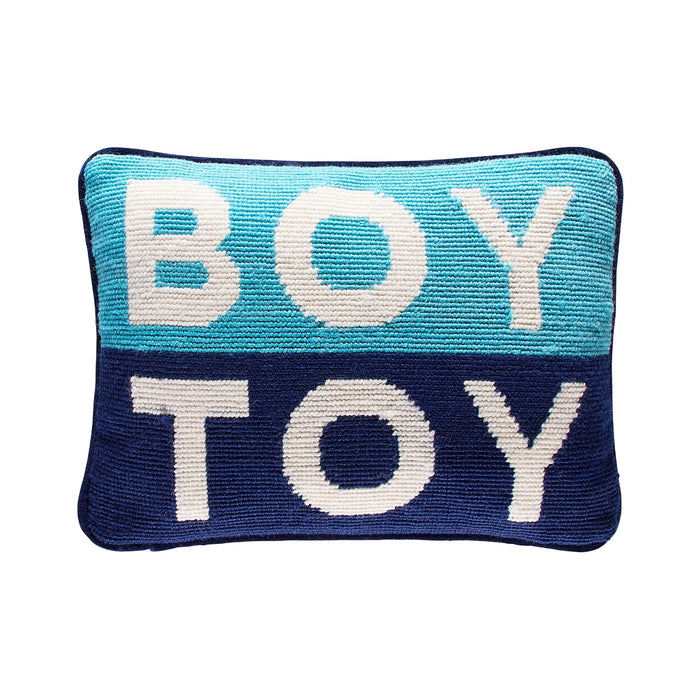Boy Toy Needlepoint Pillow - front view
