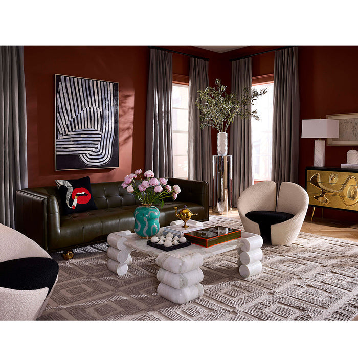 Claridge Sofa in Olive Leather in styled living room image