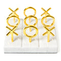 brass tic-tac-toe set marble base - front view
