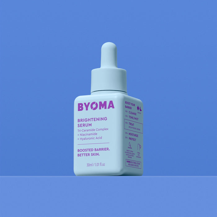 A BYOMA Brightening Serum bottle with a dropper cap.