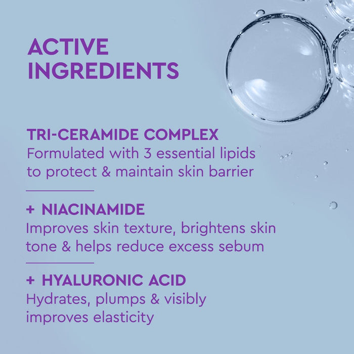 BYOMA Brightening Serum label listing active ingredients, on a blue background.