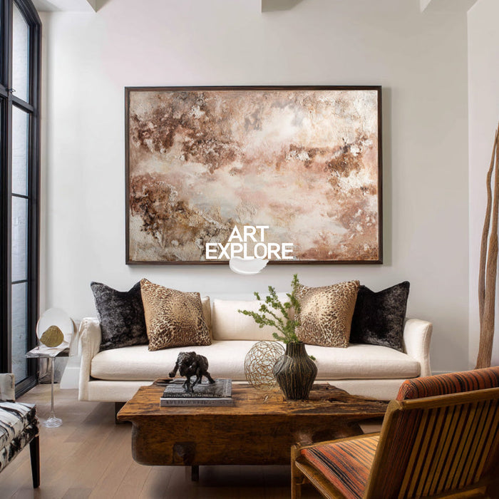 Textured Abstract Art, Large Handmade Brown Canvas for Cozy Home Decor ArtExplore