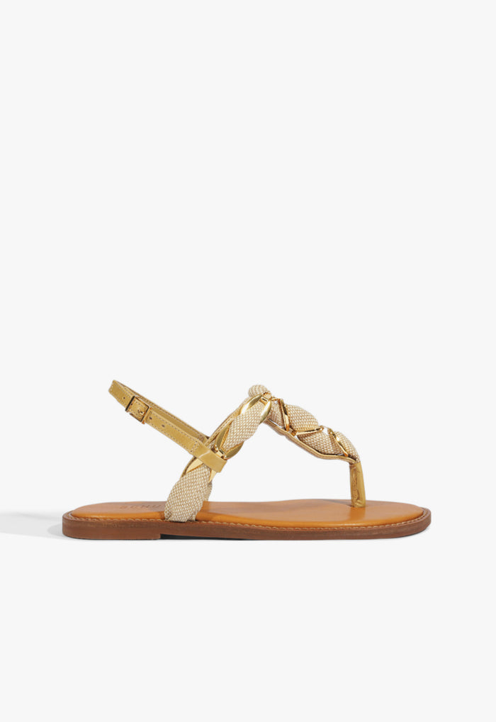 Camellia Linen Thong Flat Sandal 5 Light Wood Leather - Schutz Shoes
