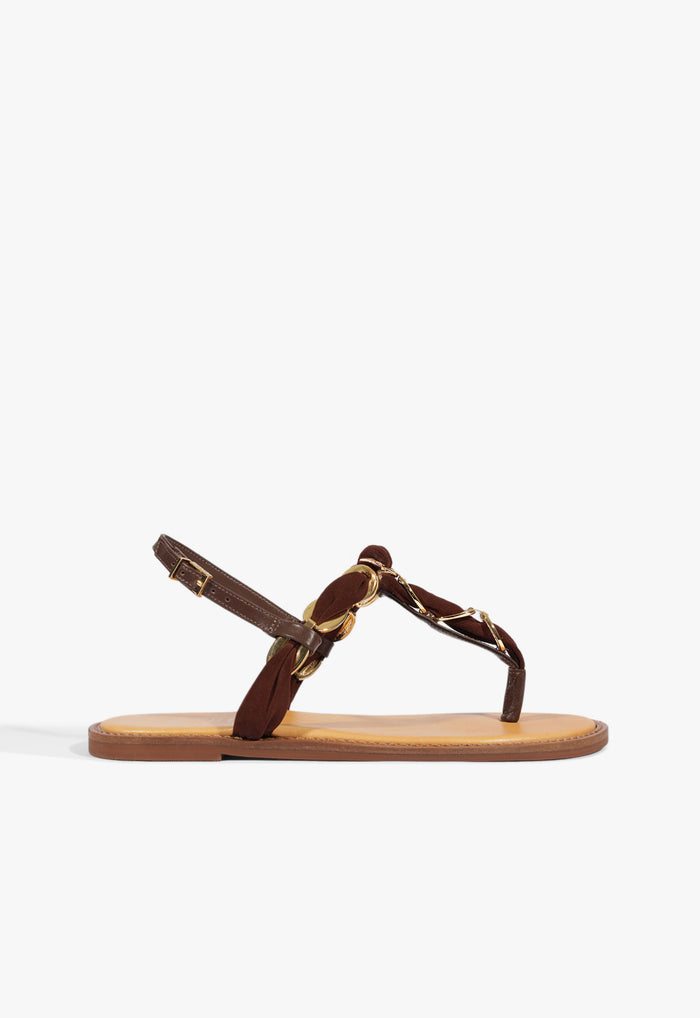 Camellia Thong Flat Sandal 5 Root Brown Leather - Schutz Shoes