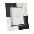 Marble-patterned photo frame with gold border on a white background