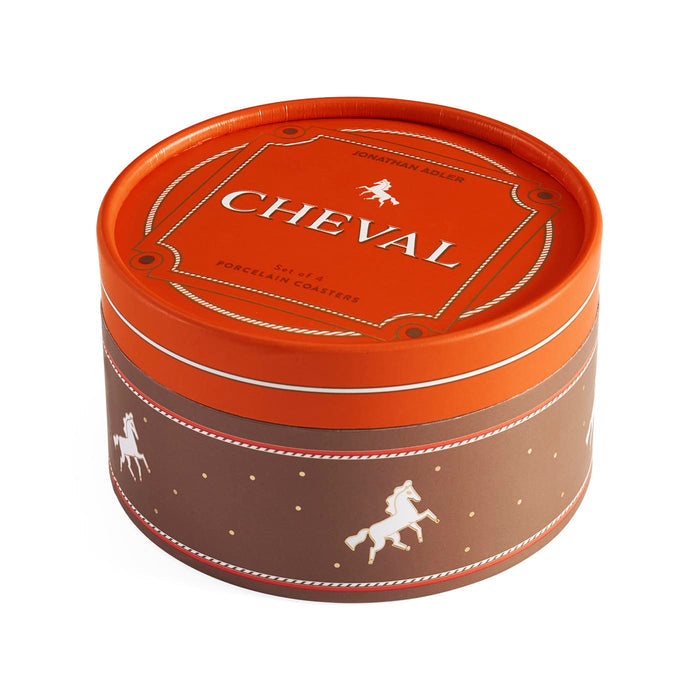 Round brown tin with 'Cheval' branding on a white background