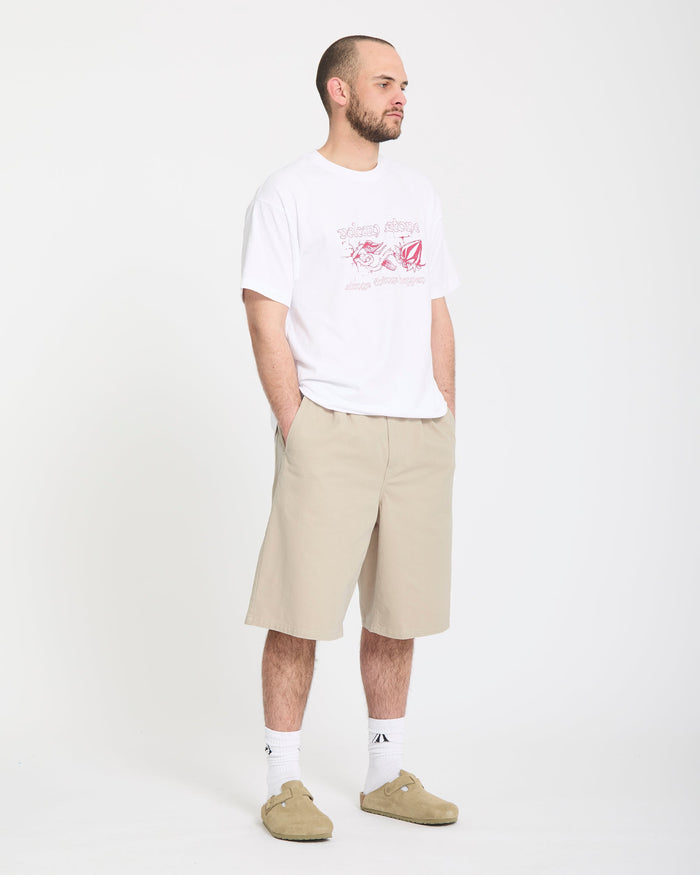 Chillow Pleat 24" Elasticated Waist Chino Short - Light Khaki
