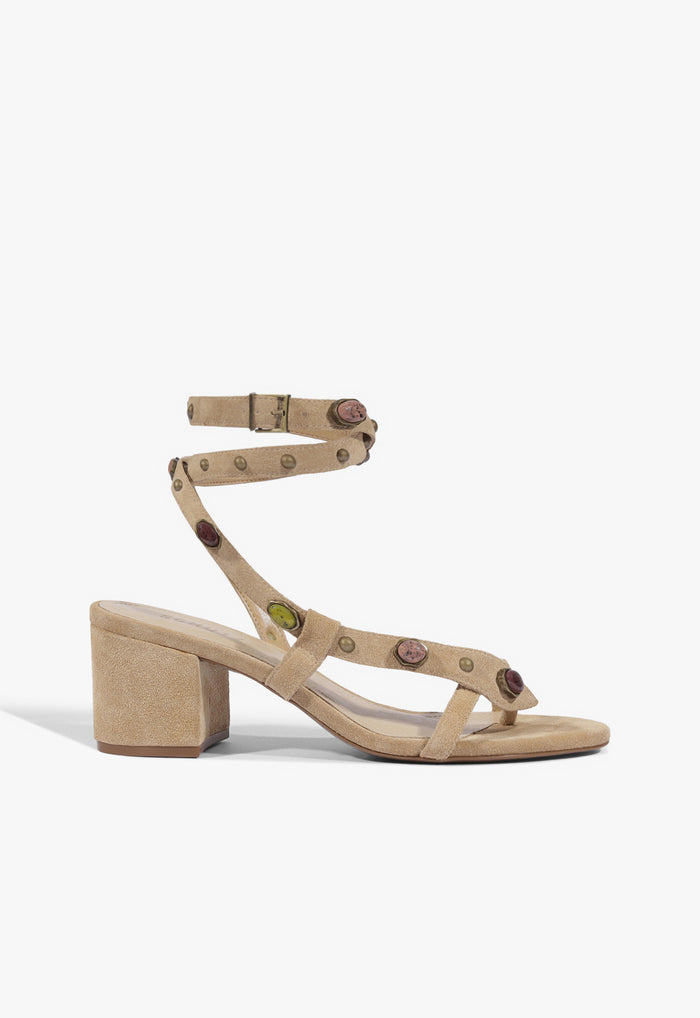 Cleo Beaded Leather Suede Sandal 5 Light Wood Suede - Schutz Shoes