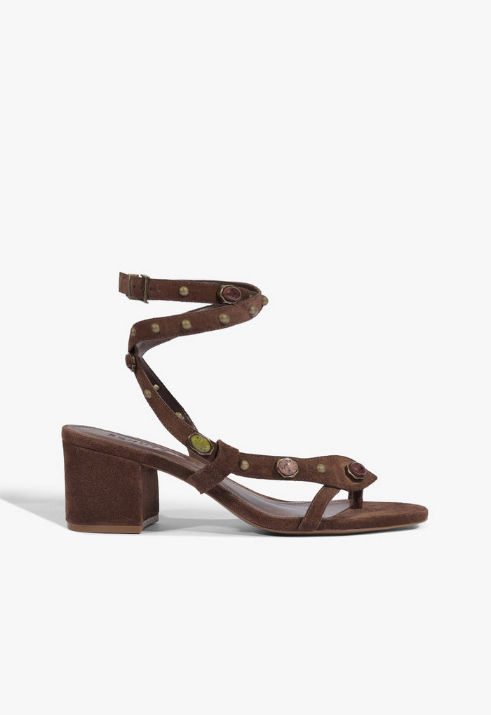 Cleo Beaded Leather Suede Sandal 5 Root Brown Suede - Schutz Shoes