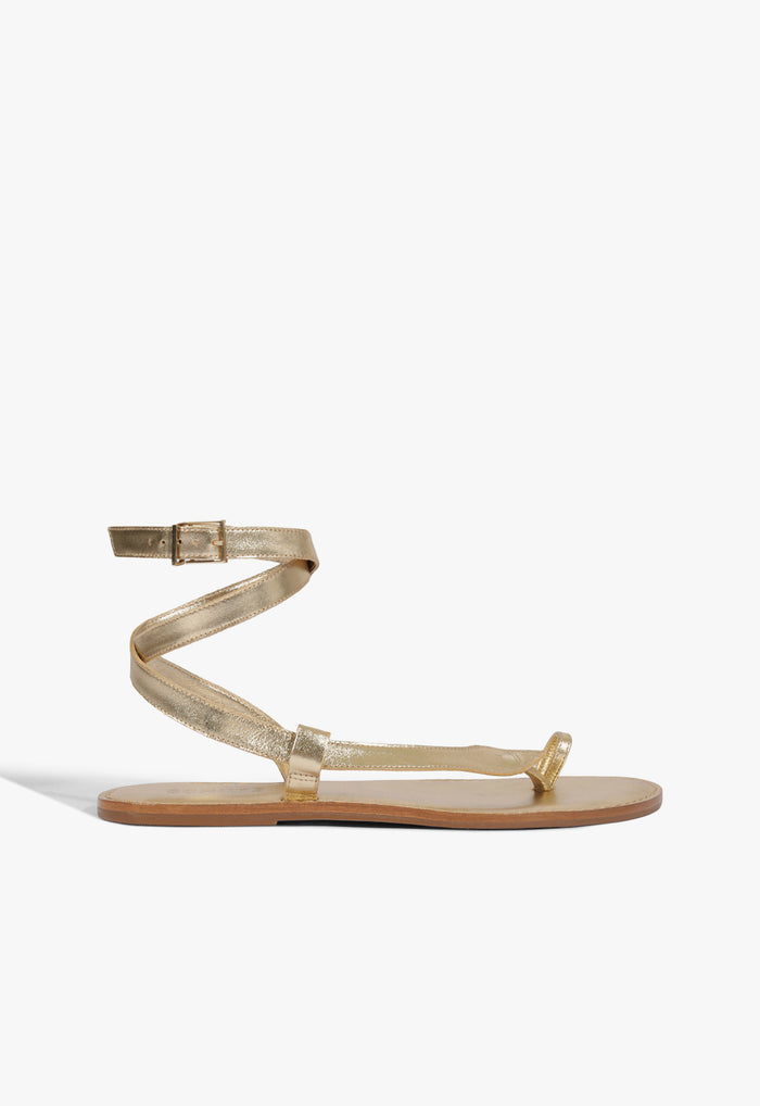 Cleo Metallic Leather Flat Sandal 5 Platinum Metallic - Schutz Shoes