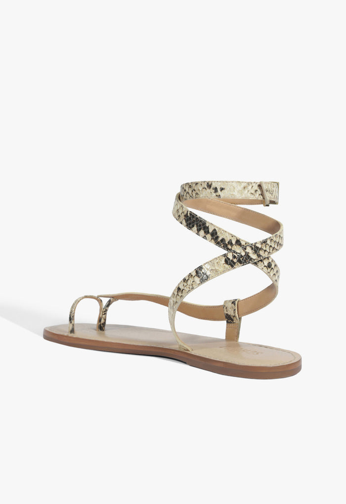 Cleo Snake Print Leather Flat Sandal - Schutz Shoes