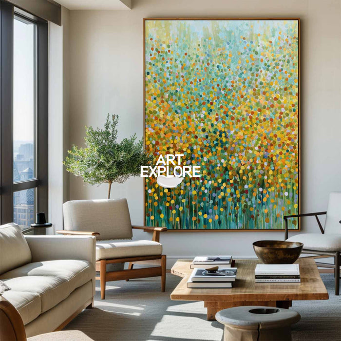 Spring Awakening: Colorful Pointillist Floral Wall Painting