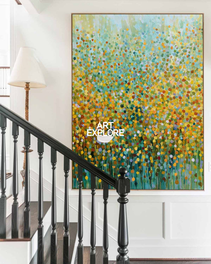 Mosaic Garden: Large Vertical Colorful Dot Pattern Painting