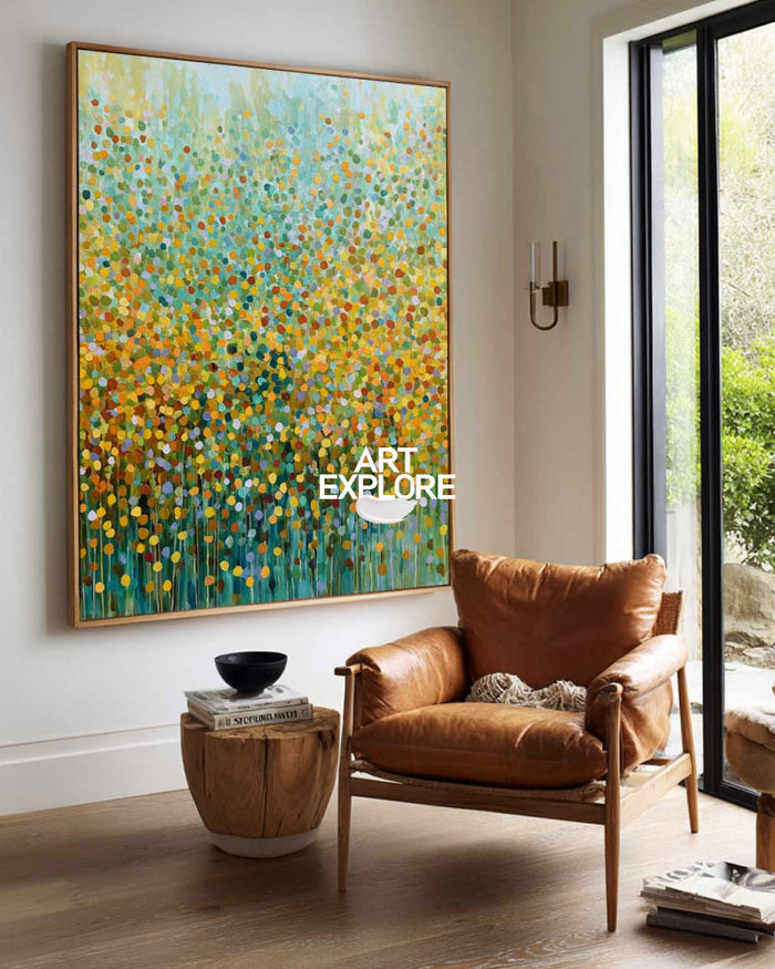Sunshine Bloom: Hand-Drawn Abstract Spring Field Wall Decor