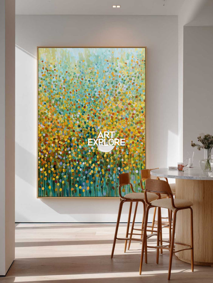 Oversized Vertical Dot Art: Modern Colorful Nature Painting
