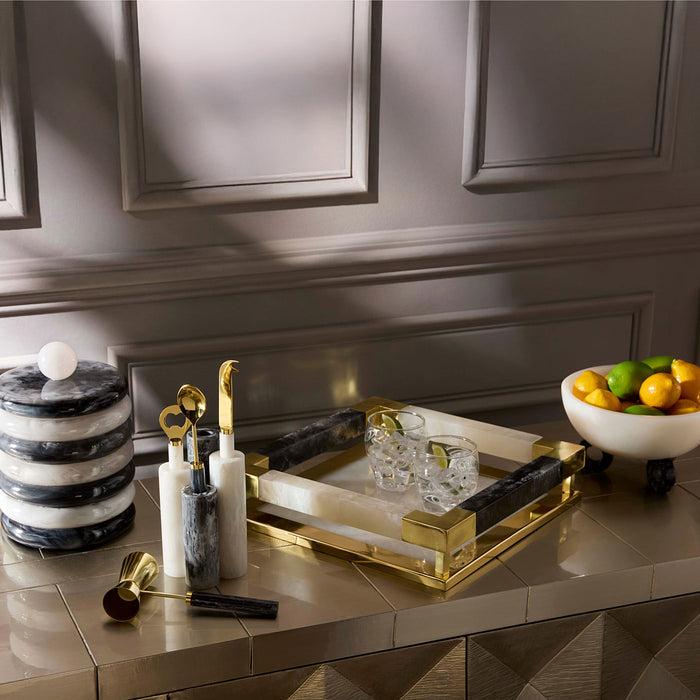 Mustique Black & White Ice Bucket - styled opened view