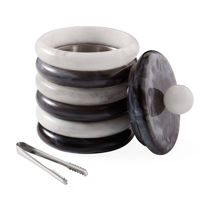 Mustique Black & White Ice Bucket - opened view