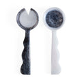 Mustique Black & White Ripple Salad Serving Set - front view