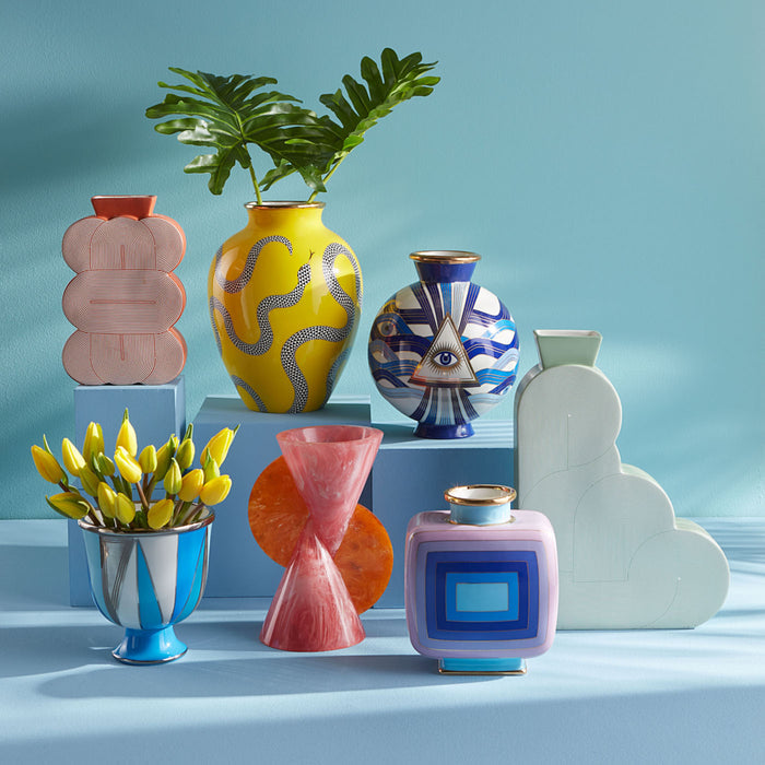mustique cone vase pink orange acrylic - styled view