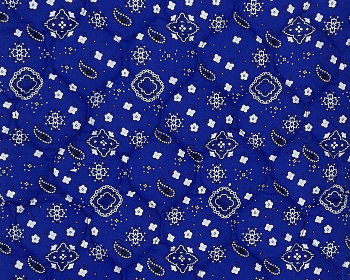 Blue cotton crate dog bed with a stylish bandana design by fmsdogbeds, providing cozy comfort for your pet.