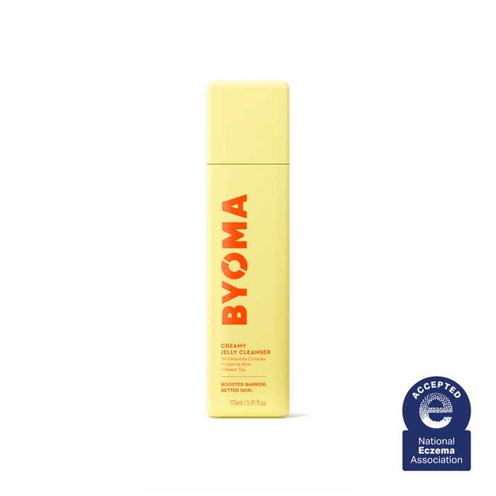 BYOMA Creamy Jelly Cleanser bottle with National Eczema Association seal.