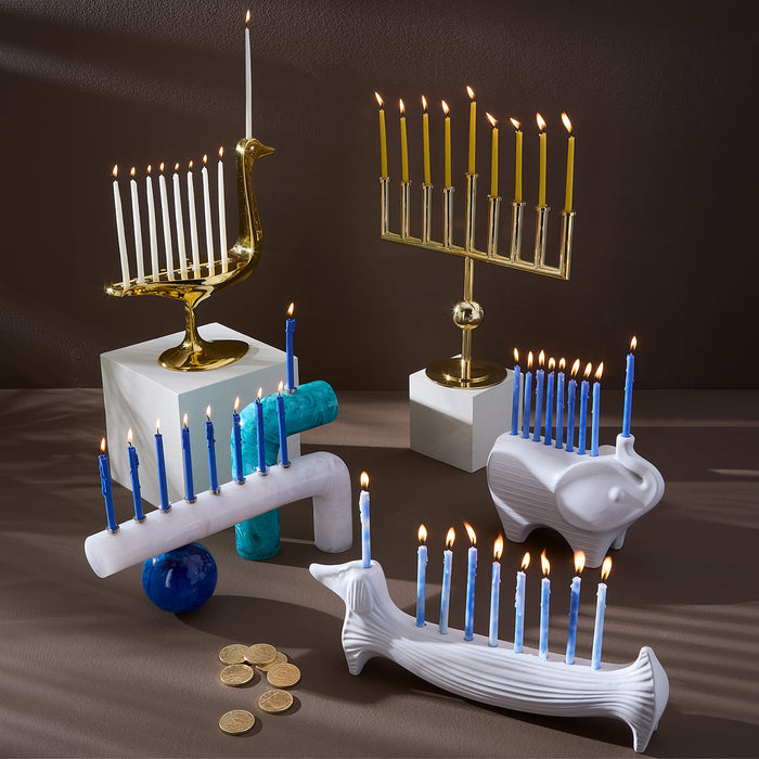 Ceramic Dachshund Menorah - holiday shot