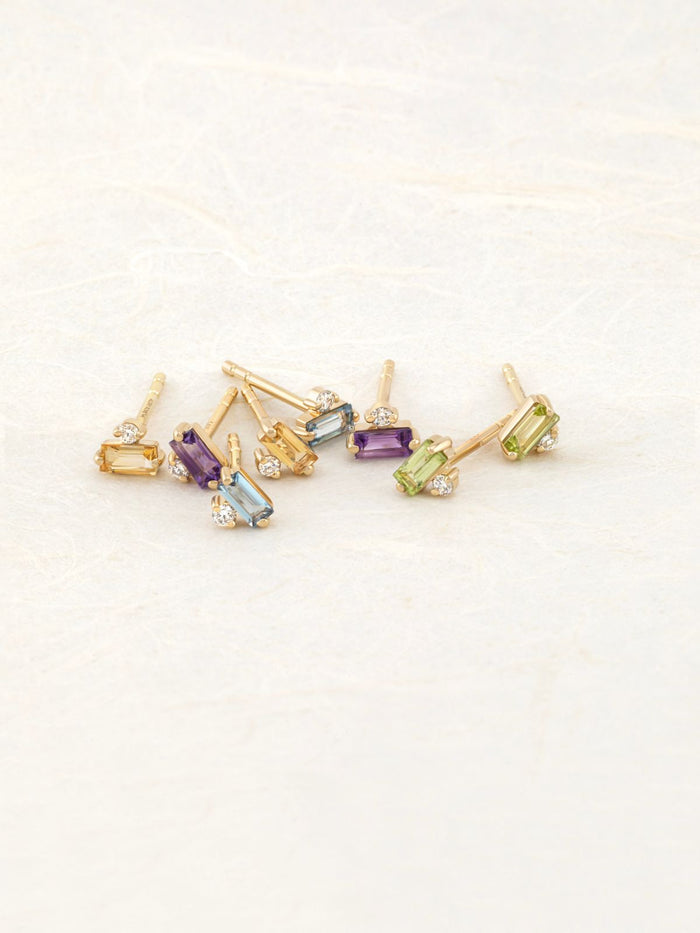 Dainty Baguette Gemstone Studs
