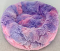Purple tie-dye donut dog bed by Fms Dog Beds featuring soft minky fabric for cozy comfort.