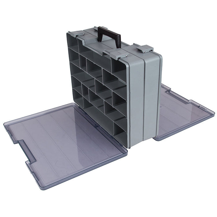 6772AD (748-2) Double-sided Small Industrial Satchel Compartment Case shown with lids open at angle