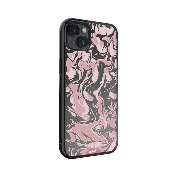 Clear Protective Phone Case Transparent Qi Wireless Charging Marbled Dusky Pink Design | iPhone 14 Plus,iPhone 14,iPhone 15,iPhone 15 Plus