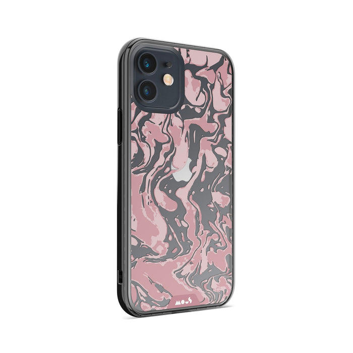 Clear Protective Phone Case Transparent Qi Wireless Charging Marbled Dusky Pink Design | iPhone 12,iPhone 12 mini