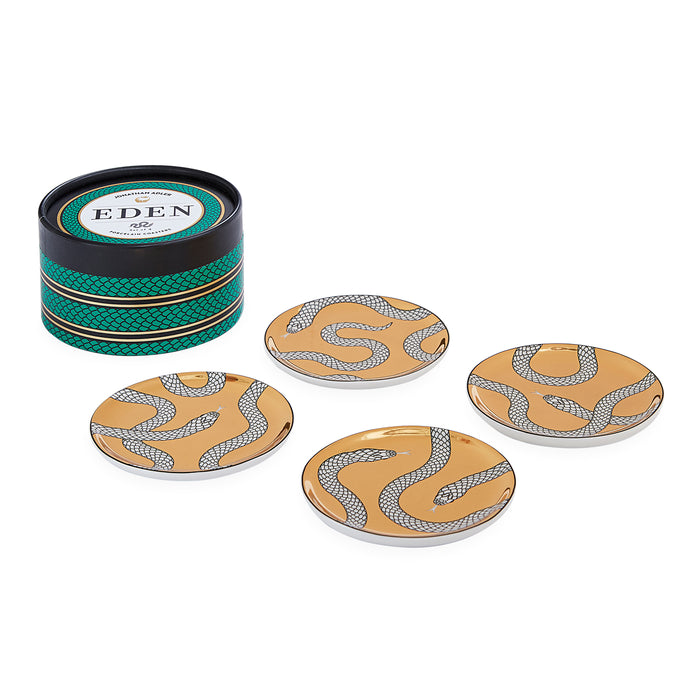 eden coasters porcelain gold black white with box - angle view
