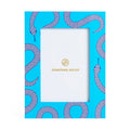Blue frame with snake pattern and Jonathan Adler logo